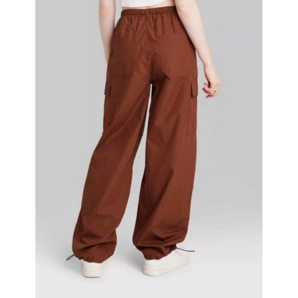 Wild Fable Brown Parachute Pants Mid Rise baggy Drawstring Pull On XS - Picture 2 of 10